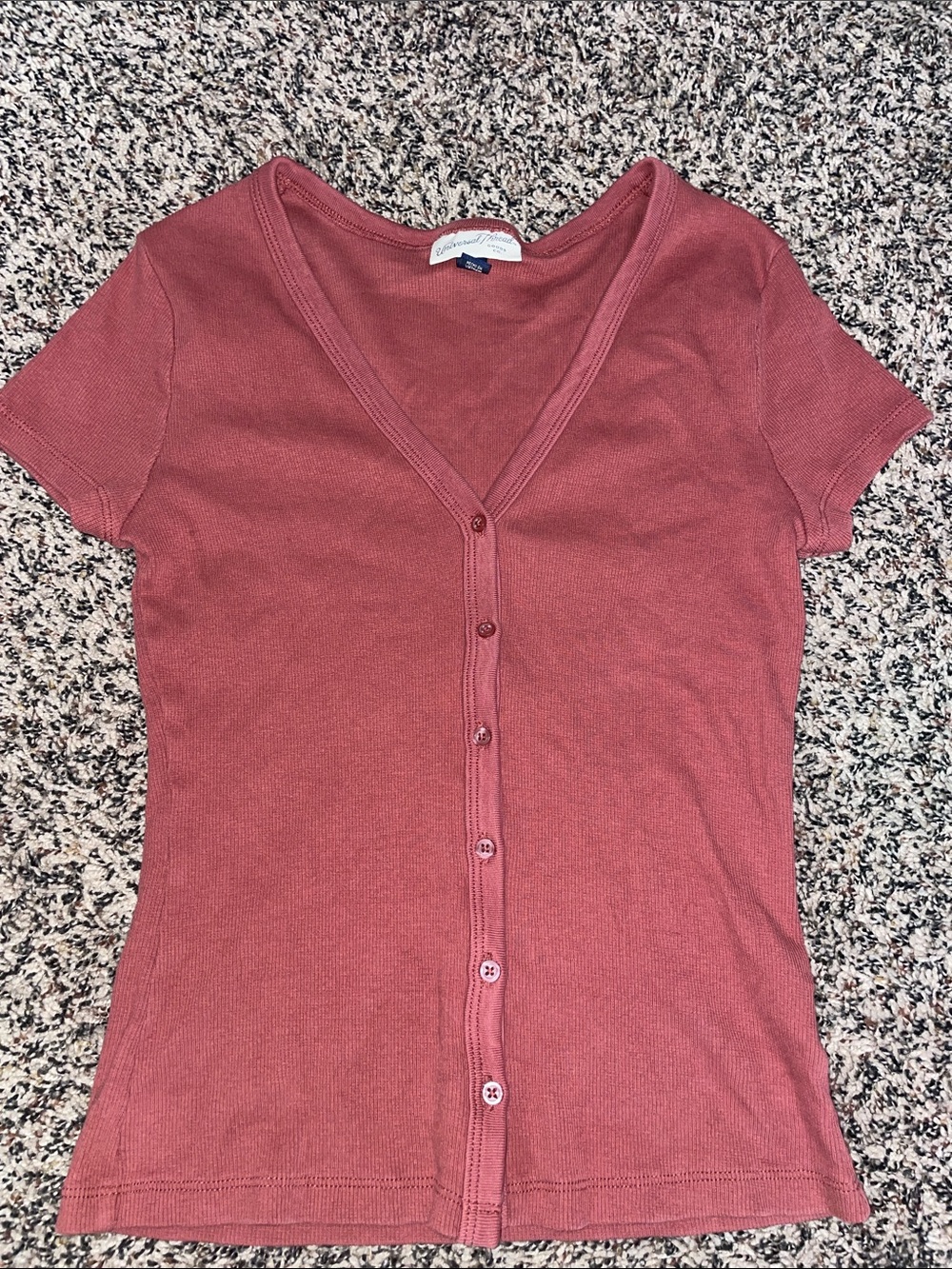 Universal Thread Ribbed V-Neck Button Front Top - Dusty Rose S NWOT